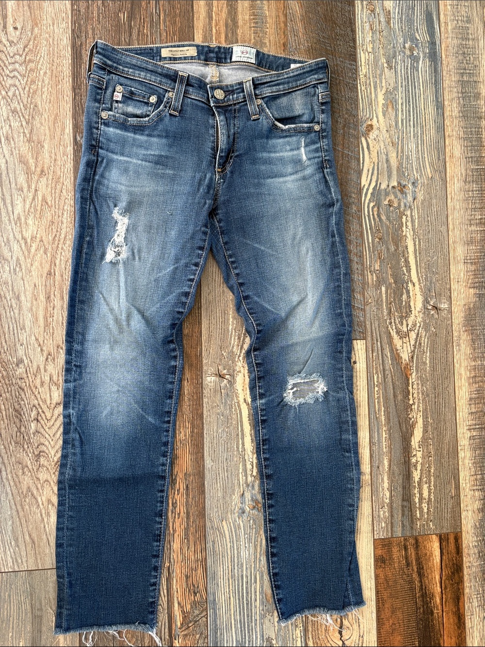 Ag Adriano Goldschmied Distressed Blue Denim Jeans